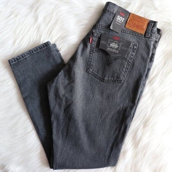 NEW Levi's 501 High Rise Skinny Dark Grey Cropped Jeans Size 32 - Picture 1 of 6